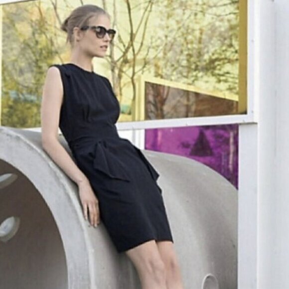 MOULINETTE SOEURS SILK COTTON SLEEVELESS TIE FRONT MIDI SHEATH DRESS 2 Anthro - Picture 7 of 7